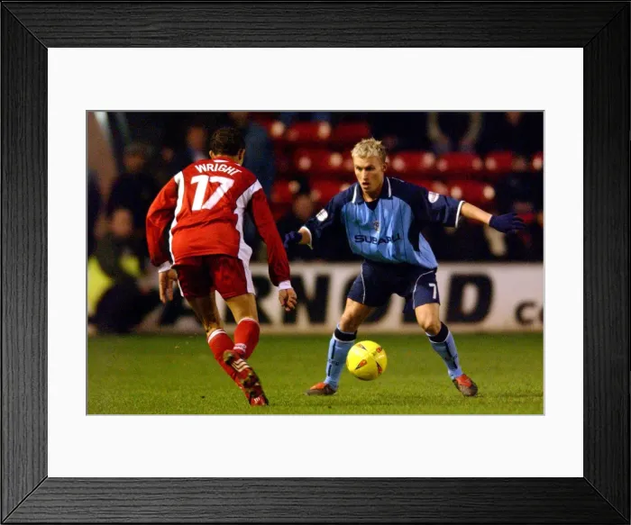 Framed Print : Clash at the Crown: Coventry City vs. Walsall (2004) - A Battle Between Craig Pead and Mark Wright Framed Print : Clash at the Crown: Coventry City vs. Walsall (2004) - A Battle Between Craig Pead and Mark Wright