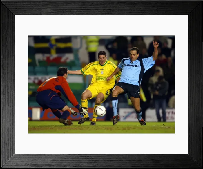 Framed Print : Determined Dean Holdsworth: Coventry City vs. Cardiff City FA Cup Third Round Replay (January 15, 2003) - Holdsworth Outmuscles Young and Alexander Framed Print : Determined Dean Holdsworth: Coventry City vs. Cardiff City FA Cup Third Round Replay (January 15, 2003) - Holdsworth Outmuscles Young and Alexander