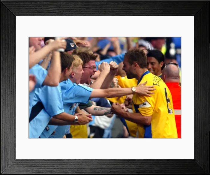 Framed Print : Coventry City's John Eustace and Ecstatic Fans Celebrate Winning Goal vs. Reading (August 17, 2002) Framed Print : Coventry City's John Eustace and Ecstatic Fans Celebrate Winning Goal vs. Reading (August 17, 2002)