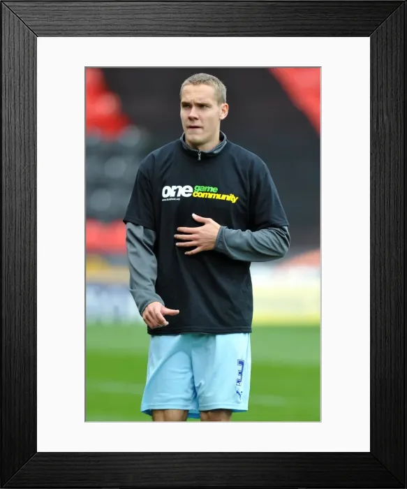Framed Print : Coventry City's Chris Hussey in Community T-Shirt: United for a Cause (29-10-2011 vs. Burnley & Doncaster Rovers)