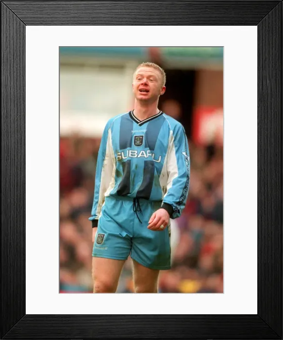Framed Print : Aston Villa vs. Coventry City Clash in FA Carling Premiership: David Burrows Thrilling Action Shot at Villa Park (27th February 1999) Framed Print : Aston Villa vs. Coventry City Clash in FA Carling Premiership: David Burrows Thrilling Action Shot at Villa Park (27th February 1999)