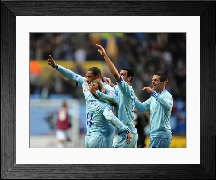 Framed Print : Clive Platt Scores First Goal for Coventry City Against West Ham United at Ricoh Arena (19-11-2011)