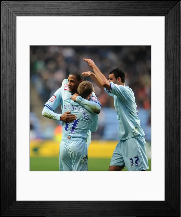 Framed Print : Clive Platt's Euphoric Goal Celebration: Coventry City's First Strike Against West Ham United (Npower Championship, 19-11-2011) Framed Print : Clive Platt's Euphoric Goal Celebration: Coventry City's First Strike Against West Ham United (Npower Championship, 19-11-2011)