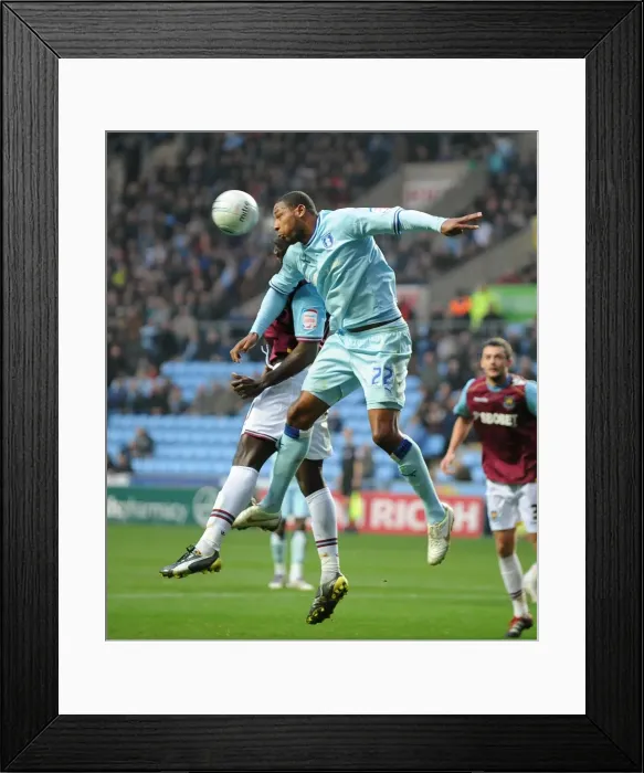 Framed Print : Clive Platt's Aerial Victory: Coventry City vs. West Ham United, Npower Championship (19-11-2011) Framed Print : Clive Platt's Aerial Victory: Coventry City vs. West Ham United, Npower Championship (19-11-2011)