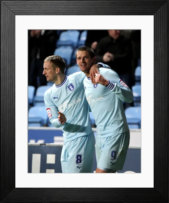 Framed Print : Coventry City: Lukas Jutkiewicz and Carl Baker Celebrate Equalizing Goal Against Cardiff City (November 2011)