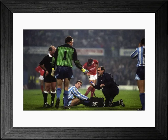 Framed Print : Coventry City FC: George Dalton Attends to Kevin Gallacher's Injury as Ogrizovic Offers Support (1990, Rumbelows Cup) Framed Print : Coventry City FC: George Dalton Attends to Kevin Gallacher's Injury as Ogrizovic Offers Support (1990, Rumbelows Cup)