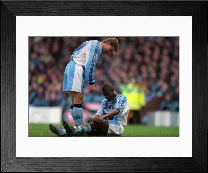 Framed Print : Comfort and Care: Roland Nilsson Consoles Injured George Boateng on the Field (FA Carling Premiership: Aston Villa vs Coventry City, 1999) Framed Print : Comfort and Care: Roland Nilsson Consoles Injured George Boateng on the Field (FA Carling Premiership: Aston Villa vs Coventry City, 1999)