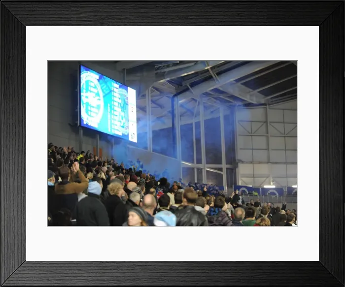Framed Print : Coventry City Fans Ignite AMEX Stadium with Blue Flare Framed Print : Coventry City Fans Ignite AMEX Stadium with Blue Flare
