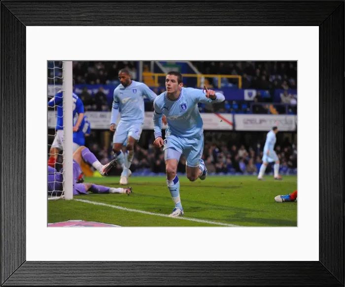 Framed Print : Coventry City's Lukas Jutkiewicz: Rejoicing in His Goal Against Portsmouth (Championship Match, 03-12-2011, Fratton Park) Framed Print : Coventry City's Lukas Jutkiewicz: Rejoicing in His Goal Against Portsmouth (Championship Match, 03-12-2011, Fratton Park)