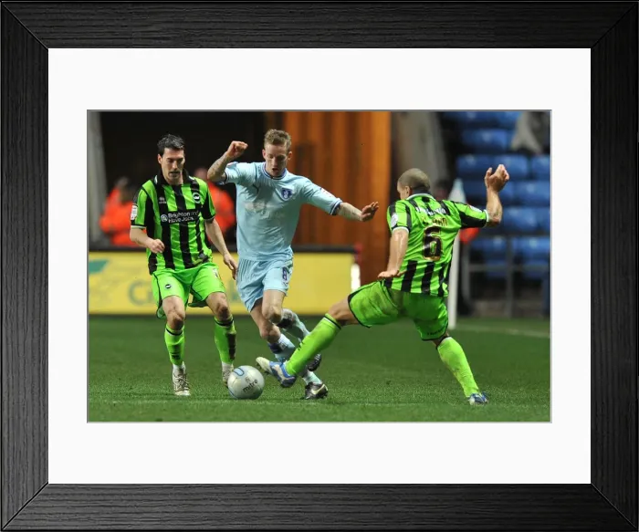 Framed Print : Carl Baker Evades Taricco and El-Abd: Coventry City vs Brighton & Hove Albion in Npower Championship Action Framed Print : Carl Baker Evades Taricco and El-Abd: Coventry City vs Brighton & Hove Albion in Npower Championship Action