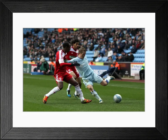 Framed Print : Intense Rivalry: McSheffrey vs. Haroun & Hoyte - Coventry City vs. Middlesbrough Championship Clash (21-01-2012, Ricoh Arena) Framed Print : Intense Rivalry: McSheffrey vs. Haroun & Hoyte - Coventry City vs. Middlesbrough Championship Clash (21-01-2012, Ricoh Arena)