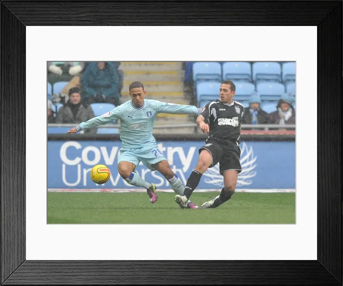 Framed Print : Clash at Ricoh Arena: Jordon Clarke vs. Michael Chopra - A Football Rivalry Unfolds Framed Print : Clash at Ricoh Arena: Jordon Clarke vs. Michael Chopra - A Football Rivalry Unfolds