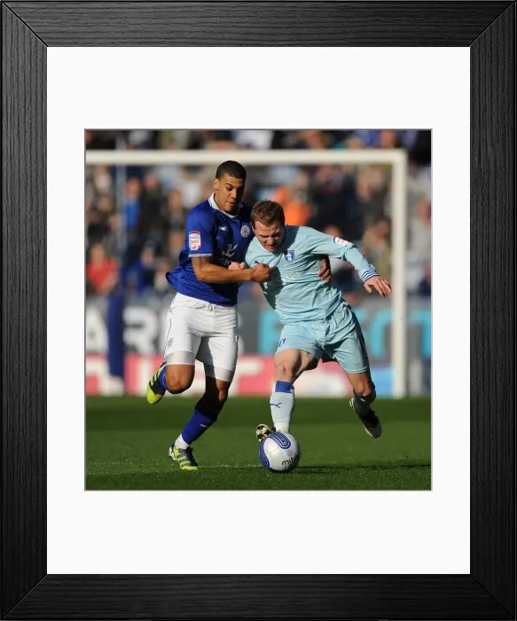 Framed Print : Championship Showdown: McSheffrey and Peltier Go Head-to-Head at The King Power Stadium (Leicester City vs Coventry City) Framed Print : Championship Showdown: McSheffrey and Peltier Go Head-to-Head at The King Power Stadium (Leicester City vs Coventry City)