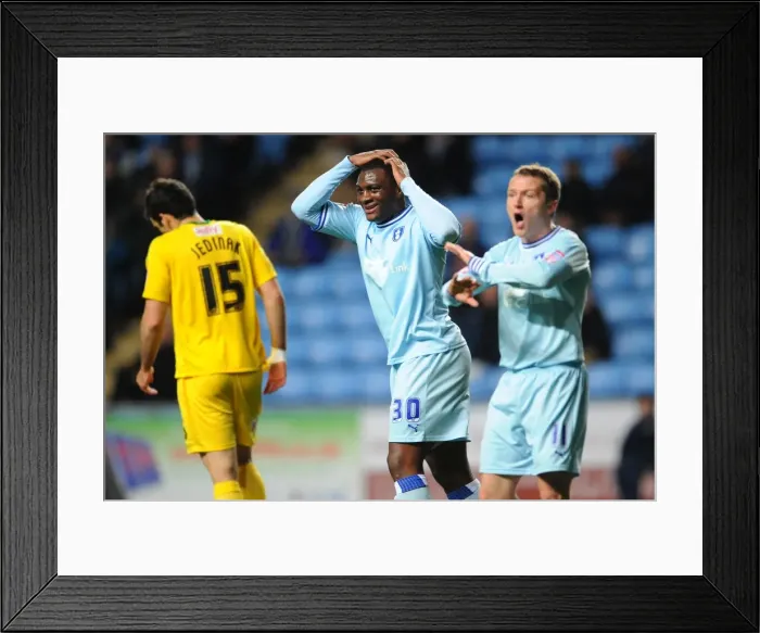 Framed Print : Disappointment and Determination: Coventry City's McSheffrey and Cameron After Missed Chance vs. Crystal Palace Framed Print : Disappointment and Determination: Coventry City's McSheffrey and Cameron After Missed Chance vs. Crystal Palace