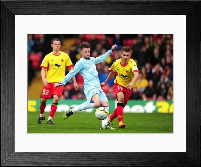 Framed Print : Determined Norwood: Coventry City's Star Midfielder Battles Past Watford's Defensive Pressure for a Shot on Goal Framed Print : Determined Norwood: Coventry City's Star Midfielder Battles Past Watford's Defensive Pressure for a Shot on Goal