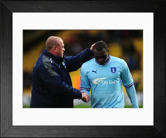 Framed Print : Andy Thorn and Nathan Cameron: Coventry City's Jubilant Moment after Victory over Watford (17-03-2012) Framed Print : Andy Thorn and Nathan Cameron: Coventry City's Jubilant Moment after Victory over Watford (17-03-2012)
