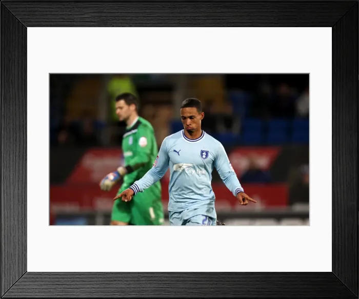 Framed Print : Coventry City's Jordan Clarke Stuns Cardiff City with Game-Changing Goal (21-03-2012)
