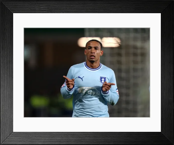 Framed Print : Jordan Clarke Scores Coventry City's First Goal in Championship Clash Against Cardiff City (21-03-2012)