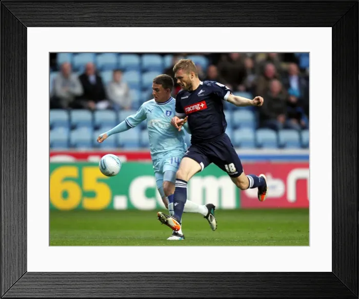 Framed Print : Cody McDonald vs Darren Ward: Intense Tackle in Coventry City vs Millwall Npower Championship Match (17-04-2012) Framed Print : Cody McDonald vs Darren Ward: Intense Tackle in Coventry City vs Millwall Npower Championship Match (17-04-2012)