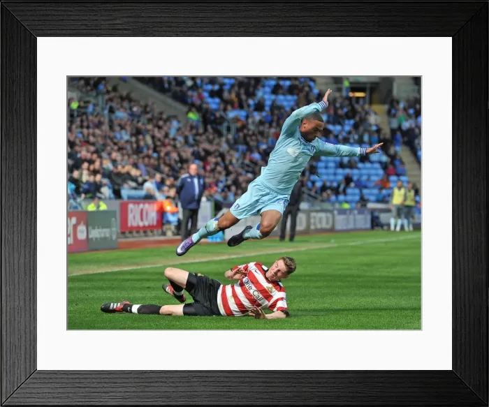 Framed Print : Jordan Clarke Foul by James Husband: Coventry City vs Doncaster Rovers (April 2012)