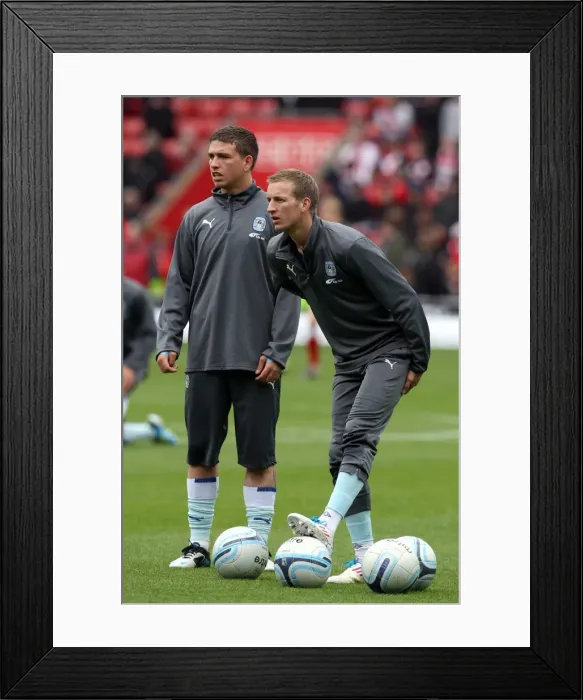 Framed Print : Cody MacDonald and Carl Baker Gear Up for Coventry City's Championship Showdown against Southampton (April 2012) Framed Print : Cody MacDonald and Carl Baker Gear Up for Coventry City's Championship Showdown against Southampton (April 2012)