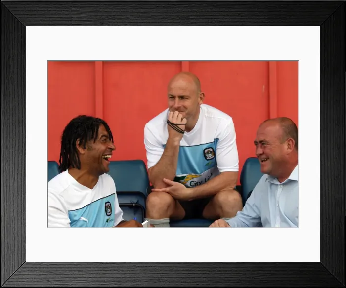 Framed Print : Andy Thorn and Coventry City Coaches Shaw and Carsley at Pre-Season Friendly against Hinckley United