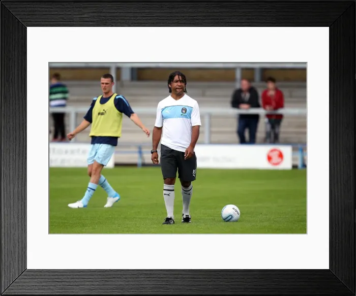 Framed Print : Coventry City FC: Coach Richard Shaw at Pre-Season Friendly Training with Hinckley United at De Montfort Park