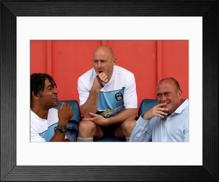 Framed Print : Coventry City FC: Andy Thorn and Coaches Shaw and Carsley at Pre-Season Friendly against Hinckley United Framed Print : Coventry City FC: Andy Thorn and Coaches Shaw and Carsley at Pre-Season Friendly against Hinckley United