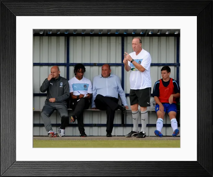 Framed Print : Coventry City FC: Manager Andy Thorn and Coaches Steve Ogrizovic, Richard Shaw, and Lee Carsley Give Team Instructions at Nuneaton Town's Liberty Way Stadium Framed Print : Coventry City FC: Manager Andy Thorn and Coaches Steve Ogrizovic, Richard Shaw, and Lee Carsley Give Team Instructions at Nuneaton Town's Liberty Way Stadium