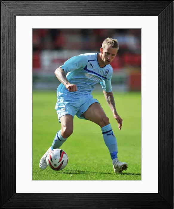 Framed Print : Carl Baker in Action: Coventry City's Pre-Season Showdown against Accrington Stanley at Crown Ground Framed Print : Carl Baker in Action: Coventry City's Pre-Season Showdown against Accrington Stanley at Crown Ground
