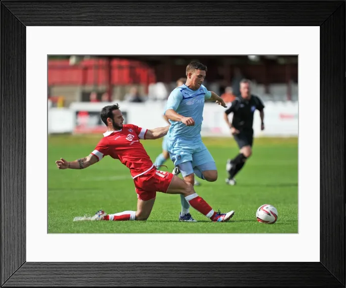 Framed Print : Coventry City's Cody McDonald Foul by Accrington Stanley's Lee Moleneux (Pre-Season Friendly) Framed Print : Coventry City's Cody McDonald Foul by Accrington Stanley's Lee Moleneux (Pre-Season Friendly)