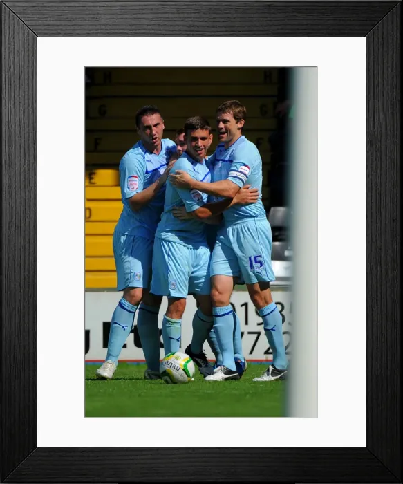 Framed Print : Cody McDonald's Thrilling Goal: Coventry City's Victory Celebration at Huish Park Against Yeovil Town (August 18, 2012) Framed Print : Cody McDonald's Thrilling Goal: Coventry City's Victory Celebration at Huish Park Against Yeovil Town (August 18, 2012)