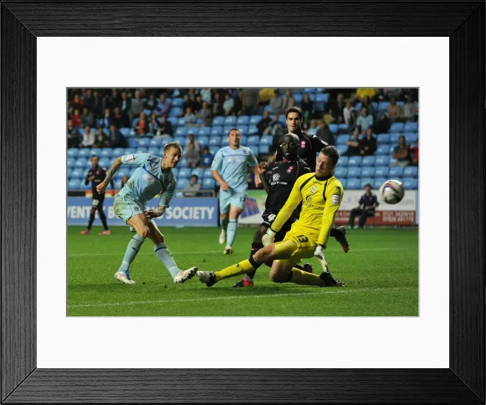 Framed Print : Carl Baker Scores Hat-trick: Coventry City vs Birmingham City in Capital One Cup Round 2 Framed Print : Carl Baker Scores Hat-trick: Coventry City vs Birmingham City in Capital One Cup Round 2