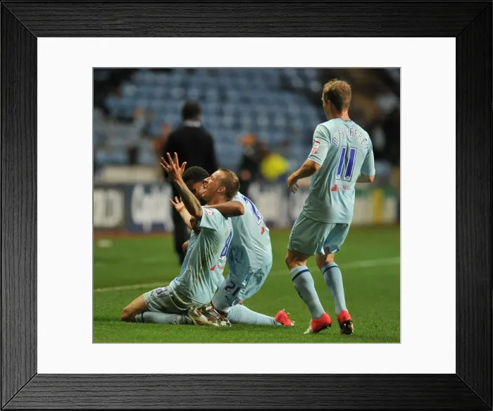 Framed Print : Carl Baker's Hat-Trick: Coventry City's Triumph over Birmingham City in Capital One Cup Framed Print : Carl Baker's Hat-Trick: Coventry City's Triumph over Birmingham City in Capital One Cup