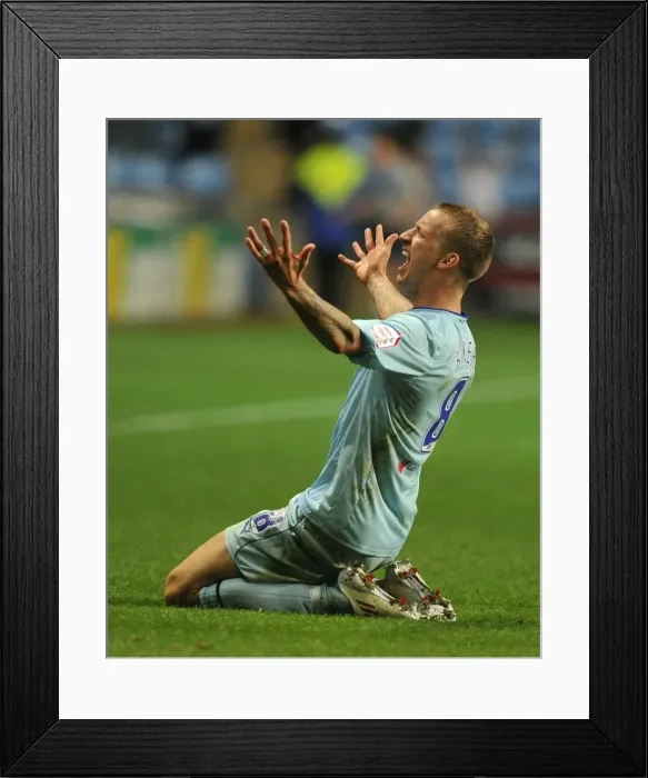 Framed Print : Carl Baker's Hat-Trick: Coventry City's Epic Victory over Birmingham City in Capital One Cup Round 2 Framed Print : Carl Baker's Hat-Trick: Coventry City's Epic Victory over Birmingham City in Capital One Cup Round 2