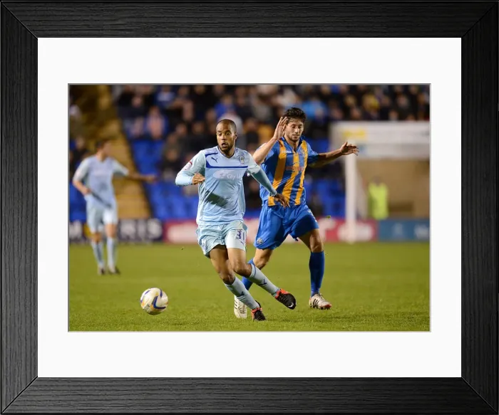 Framed Print : Intense Rivalry: McGoldrick vs Jacobson - A Battle for Supremacy in Coventry City's Npower League One Clash against Shrewsbury Town (September 18, 2012) Framed Print : Intense Rivalry: McGoldrick vs Jacobson - A Battle for Supremacy in Coventry City's Npower League One Clash against Shrewsbury Town (September 18, 2012)