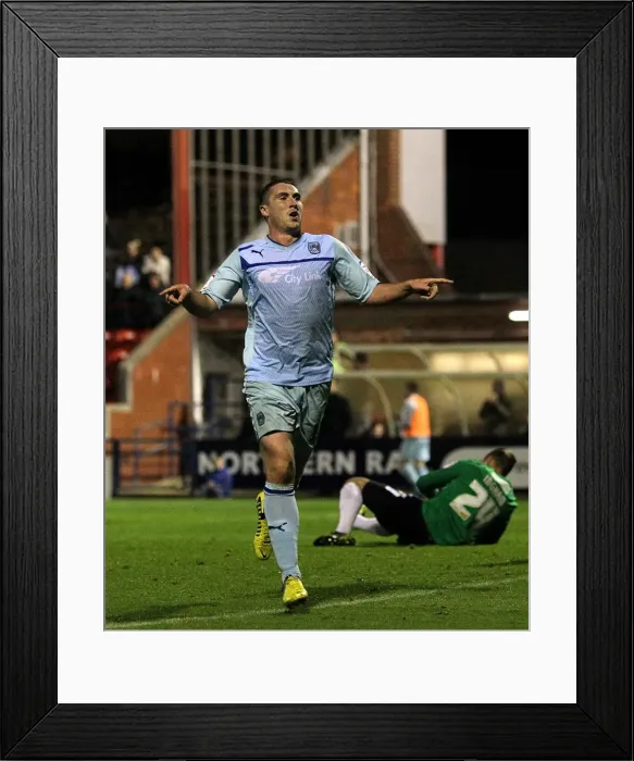 Framed Print : Coventry City's Callum Ball Scores Second Goal in Johnstones Paint Trophy Match Against York City