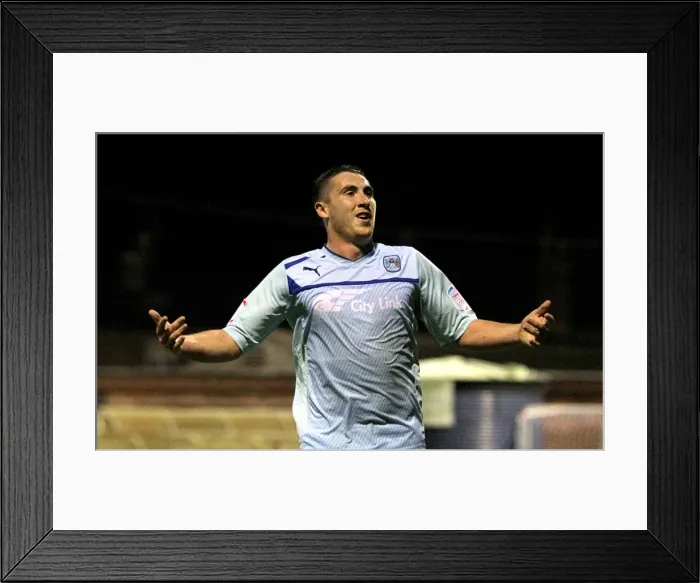 Framed Print : Callum Ball Scores Coventry City's Second Goal in Johnstones Paint Trophy Match Framed Print : Callum Ball Scores Coventry City's Second Goal in Johnstones Paint Trophy Match