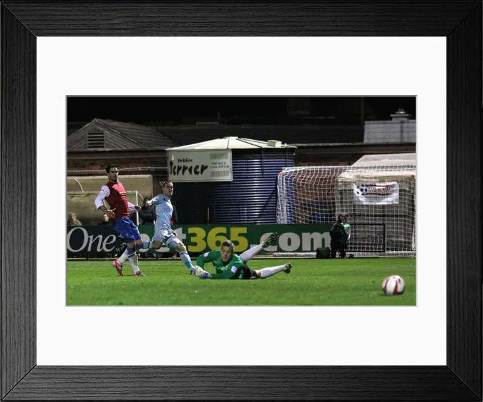 Framed Print : Chris Hussey Scores Coventry City's Fourth Goal in Johnstones Paint Trophy Match Against York City