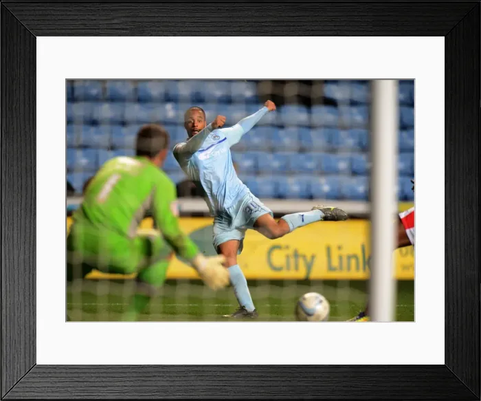 Framed Print : David McGoldrick's Determined Shot: Coventry City vs Crawley Town, Npower League One, Ricoh Arena Framed Print : David McGoldrick's Determined Shot: Coventry City vs Crawley Town, Npower League One, Ricoh Arena
