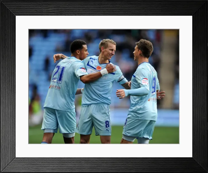Framed Print : Carl Baker's Strike: Coventry City's Opening Goal vs. Scunthorpe United (2012) Framed Print : Carl Baker's Strike: Coventry City's Opening Goal vs. Scunthorpe United (2012)