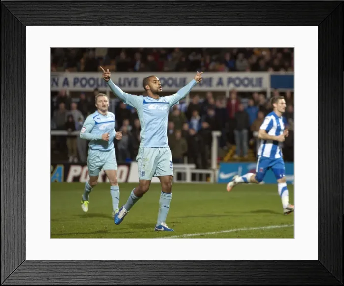 Framed Print : Coventry City's David McGoldrick: Double Delight as He Scores Second Goal Against Hartlepool United in Football League One Framed Print : Coventry City's David McGoldrick: Double Delight as He Scores Second Goal Against Hartlepool United in Football League One