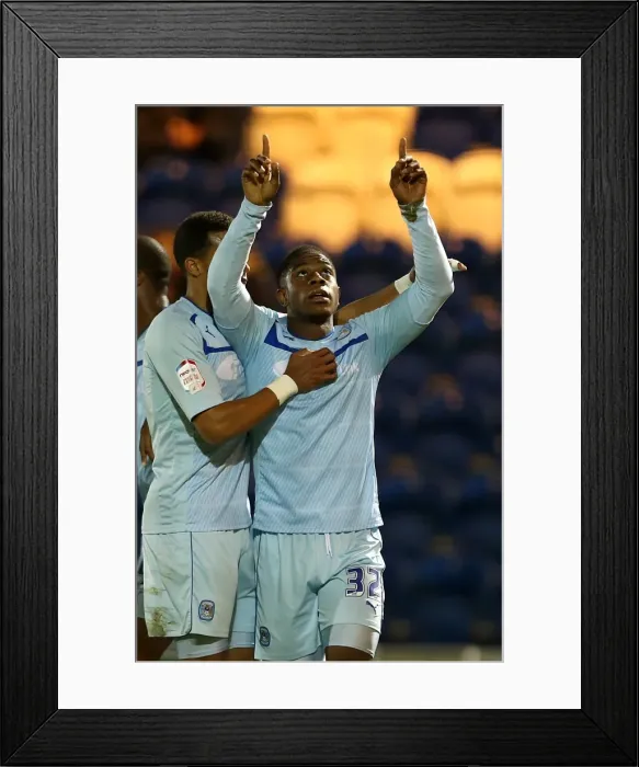Framed Print : Franck Moussa Scores First Goal for Coventry City in Colchester United Match (Npower League One, 2012) Framed Print : Franck Moussa Scores First Goal for Coventry City in Colchester United Match (Npower League One, 2012)