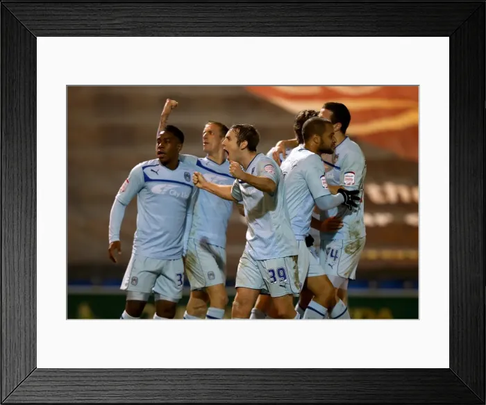 Framed Print : David McGoldrick Scores Hat-trick: Coventry City's Triumph over Colchester United in Npower League One Framed Print : David McGoldrick Scores Hat-trick: Coventry City's Triumph over Colchester United in Npower League One