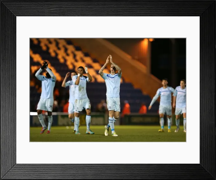 Framed Print : Carl Baker's Triumphant Moment: Coventry City FC Celebrates Victory Over Colchester United