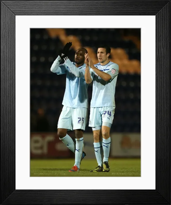 Framed Print : Coventry City Football Club: Richard Wood and William Edjenguele Celebrate Npower League One Win with Fans Framed Print : Coventry City Football Club: Richard Wood and William Edjenguele Celebrate Npower League One Win with Fans