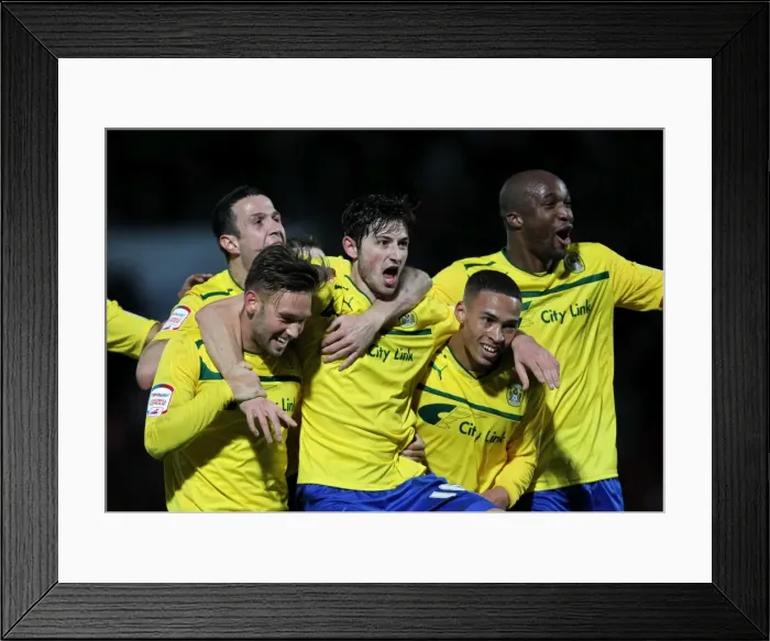 Framed Print : Coventry City's Fourth Goal Blitz: Adam Barton and Teammates Celebrate at Doncaster Rovers Framed Print : Coventry City's Fourth Goal Blitz: Adam Barton and Teammates Celebrate at Doncaster Rovers