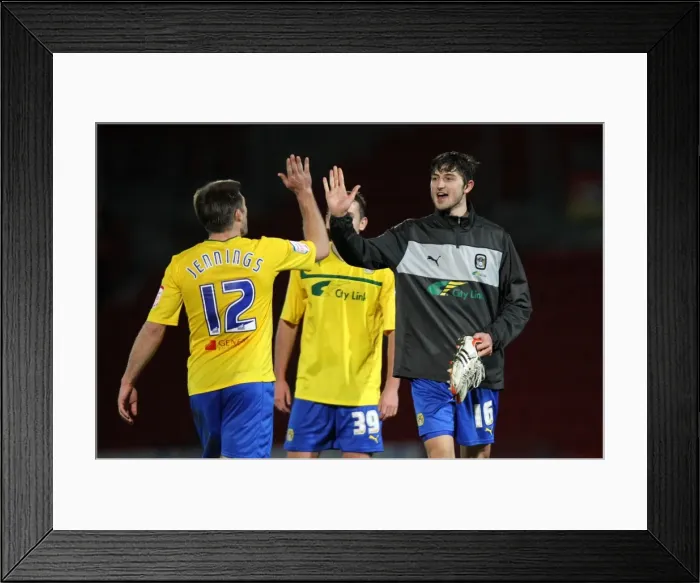 Framed Print : Coventry City's Adam Barton and Steven Jennings Celebrate Goal in Npower League One Match vs Doncaster Rovers Framed Print : Coventry City's Adam Barton and Steven Jennings Celebrate Goal in Npower League One Match vs Doncaster Rovers