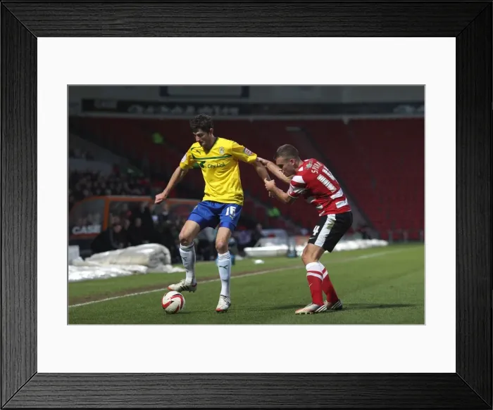 Framed Print : Battle for the Ball: Tommy Spurr vs. Adam Barton, Doncaster Rovers vs. Coventry City, Npower Football League One Framed Print : Battle for the Ball: Tommy Spurr vs. Adam Barton, Doncaster Rovers vs. Coventry City, Npower Football League One