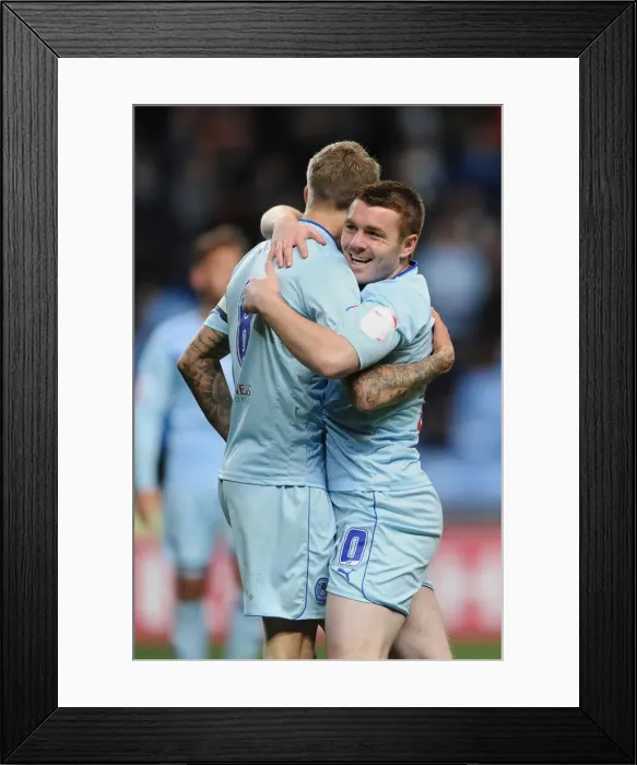 Framed Print : Coventry City's Carl Baker Scores Double: Celebrating Victory Against Walsall in Football League One Framed Print : Coventry City's Carl Baker Scores Double: Celebrating Victory Against Walsall in Football League One